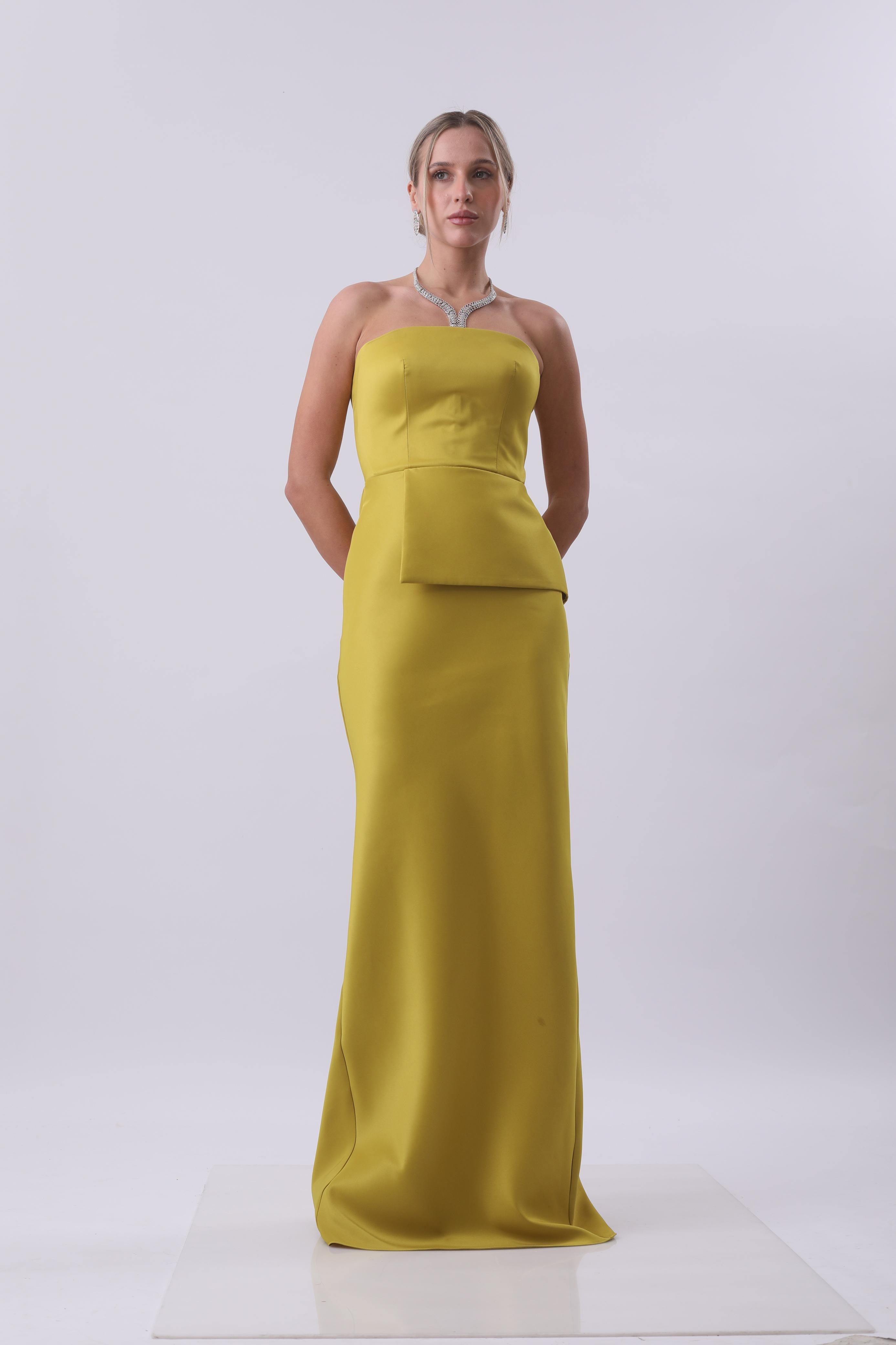 Lime Strapless Peplum Gown