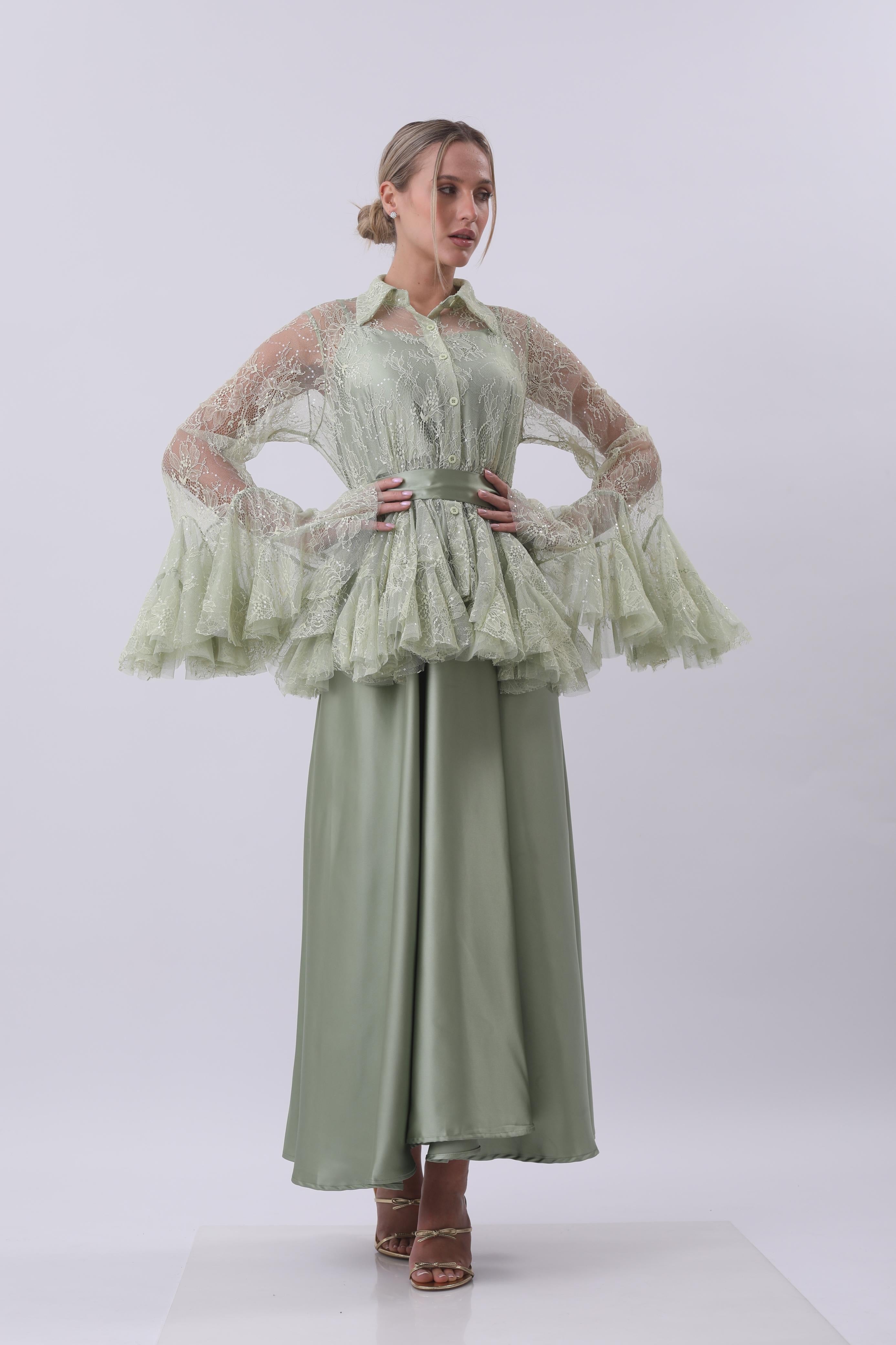 Sage Lace Peplum Ensemble