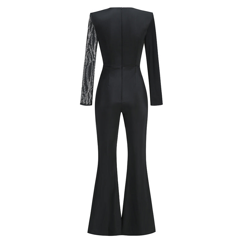 Rhinestone One Sleeve Jumpsuit | Glamorous Crystal Knot Waist Party Outfit MYLINE