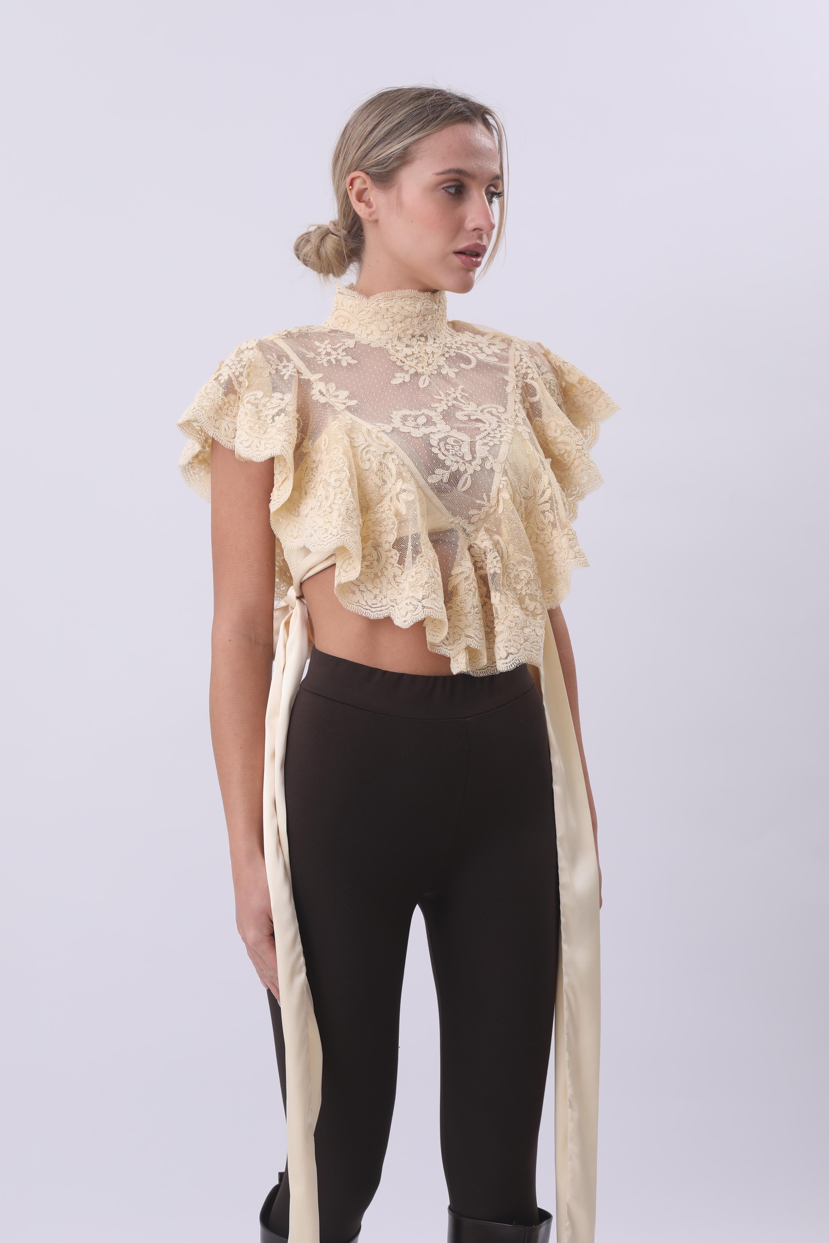 Romantic Ruffle Lace Statement Top