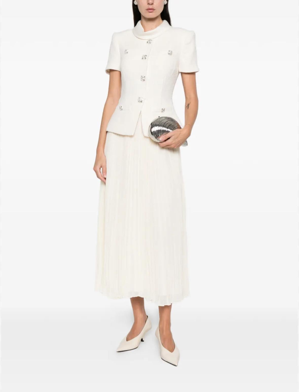 Ivory Crystal-Embellished Peplum Set with Pleated Midi Skirt