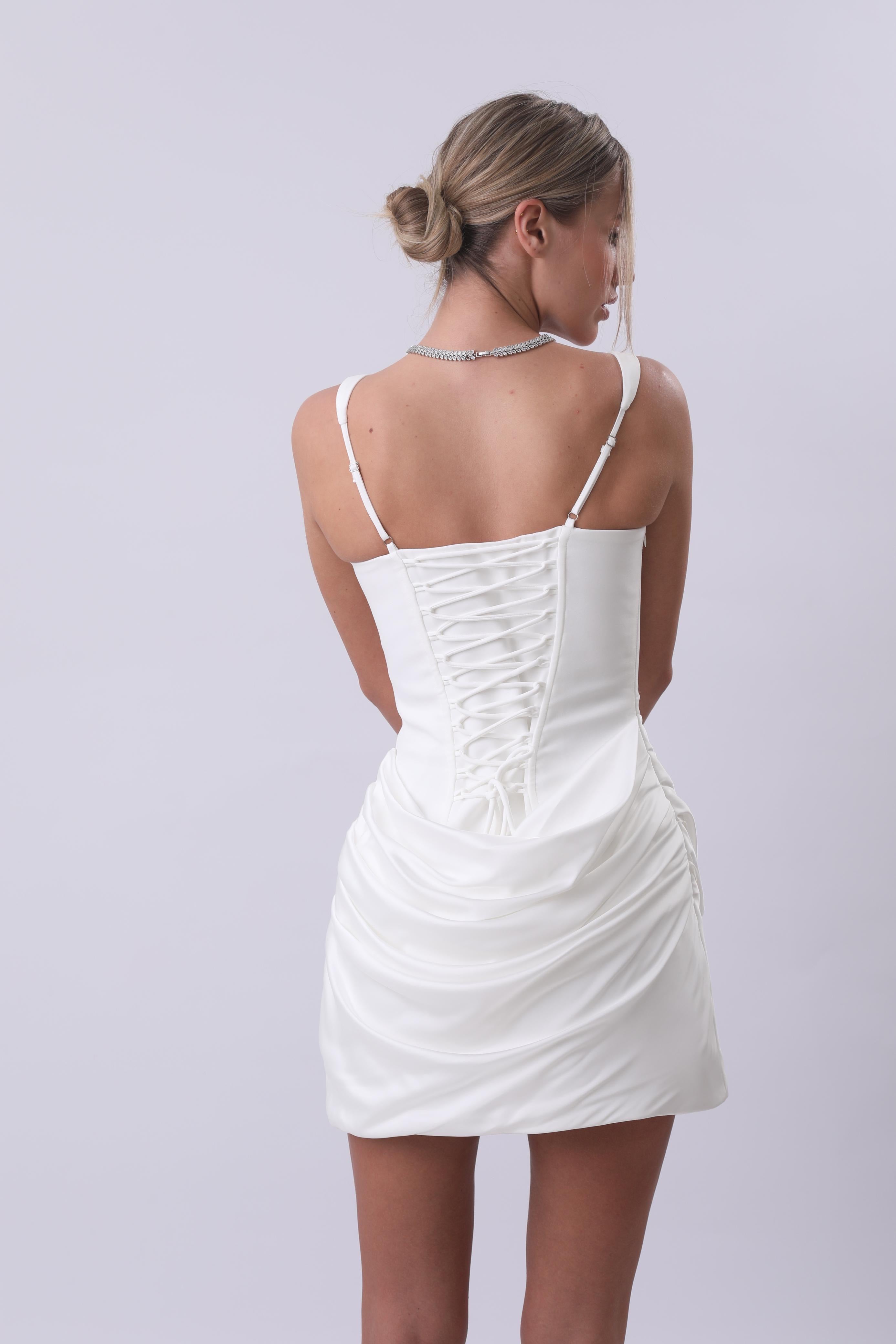 White Corset Draped Mini Dress