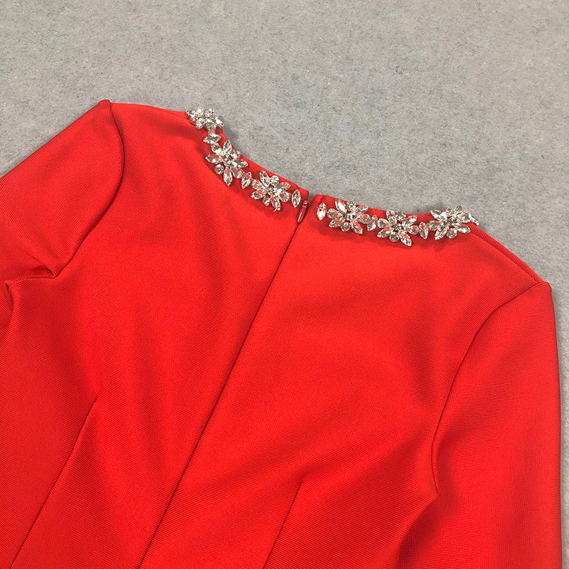 Red Velvet Jumpsuit | Elegant Square Neck Crystal Trim Flared Leg Evening Suit MYLINE