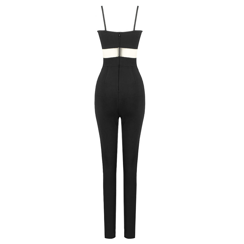 Cutout Black Jumpsuit with Bandeau Top | Sexy Slim Fit with Slit Hem Pants MYLINE
