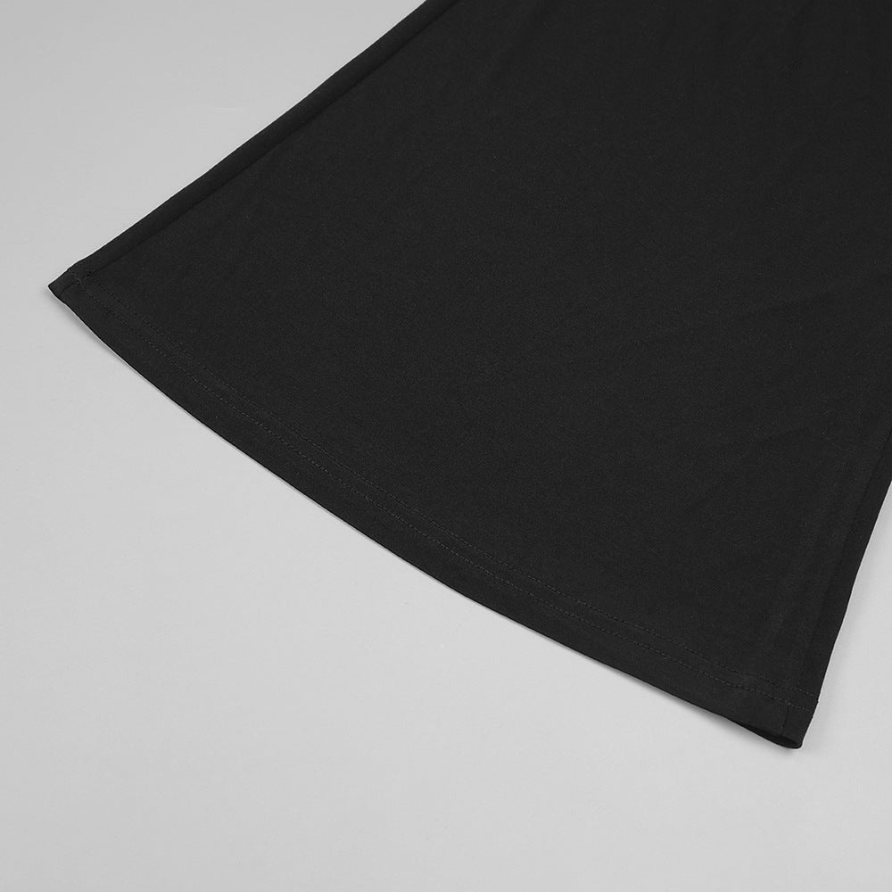 Black Cutout Jumpsuit with Gold Flower | Elegant Halter Wide-Leg Evening Suit MYLINE