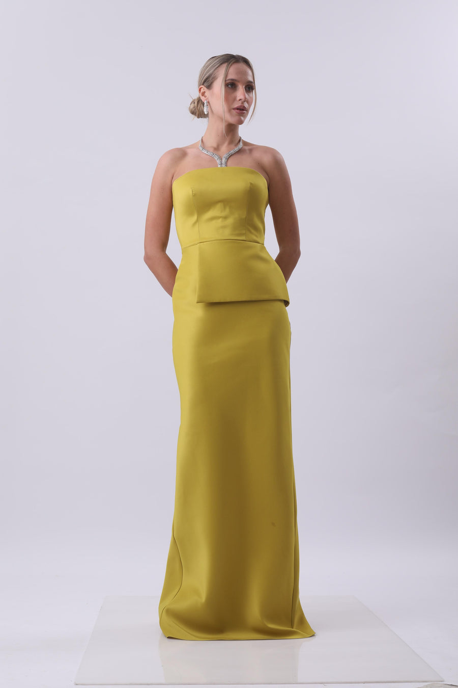 Lime Strapless Peplum Gown