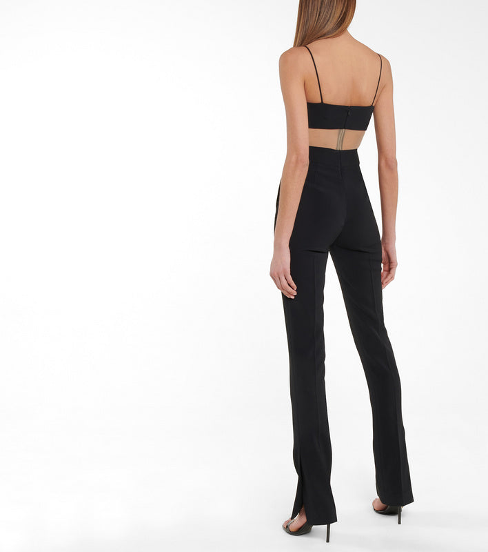Cutout Black Jumpsuit with Bandeau Top | Sexy Slim Fit with Slit Hem Pants MYLINE