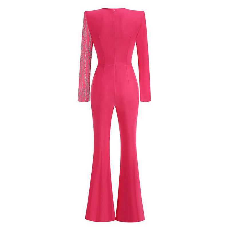 Rhinestone One Sleeve Jumpsuit | Glamorous Crystal Knot Waist Party Outfit MYLINE