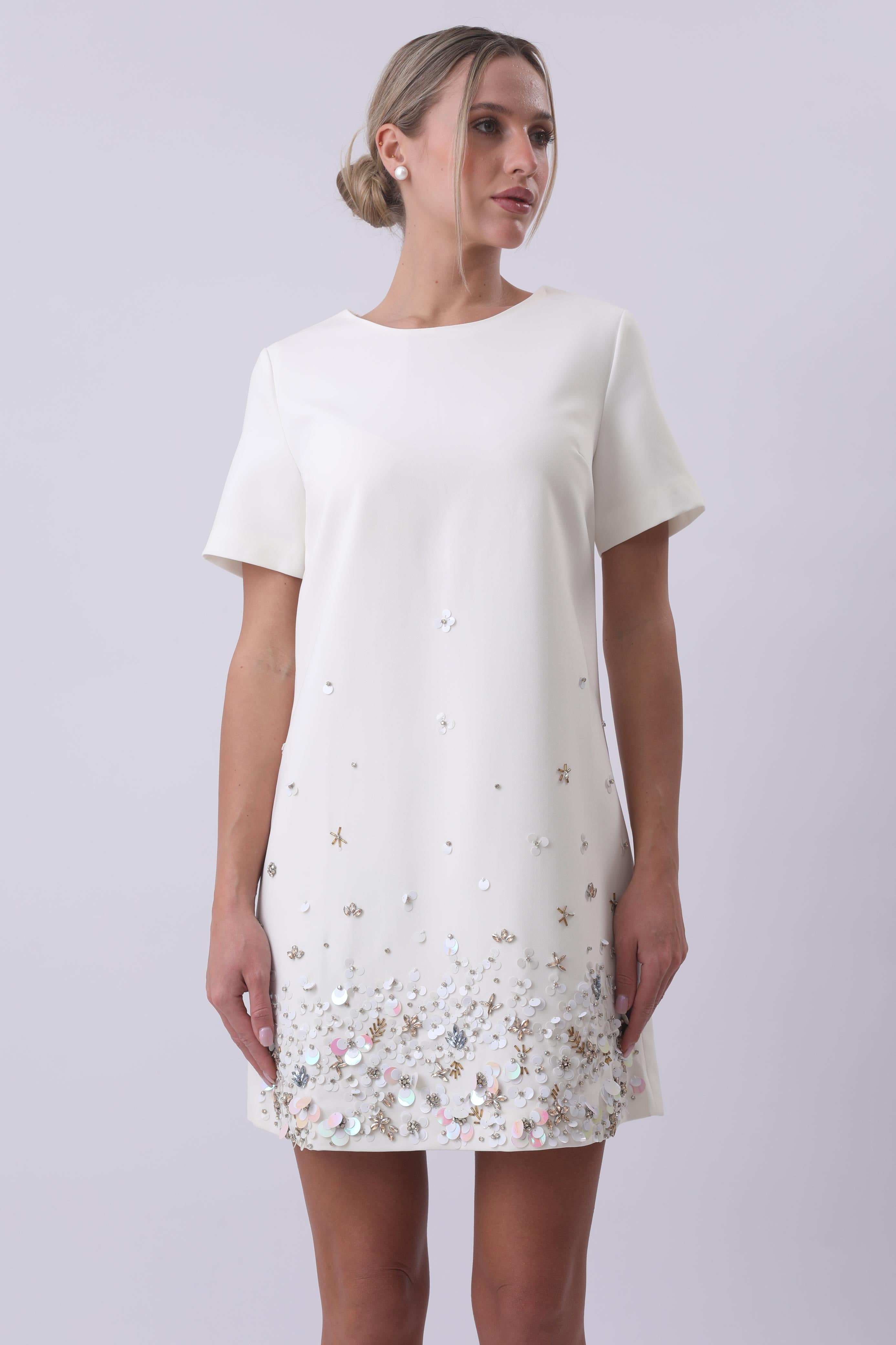 Celeste Embellished A-Line Mini Dress – Ivory