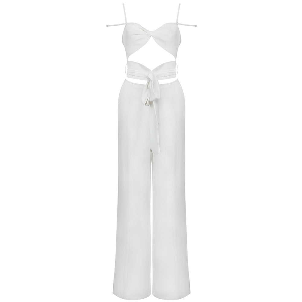 Black and White Cut Out Jumpsuit | Backless Tie-Waist Jumpsuit with Adjustable Straps for Clubwear & Summer Events MYLINE