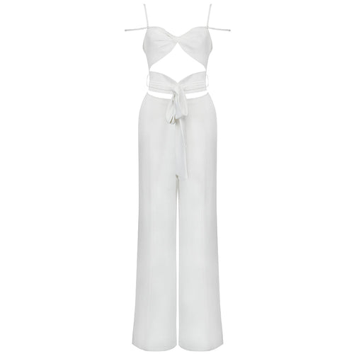 Black and White Cut Out Jumpsuit | Backless Tie-Waist Jumpsuit with Adjustable Straps for Clubwear & Summer Events MYLINE