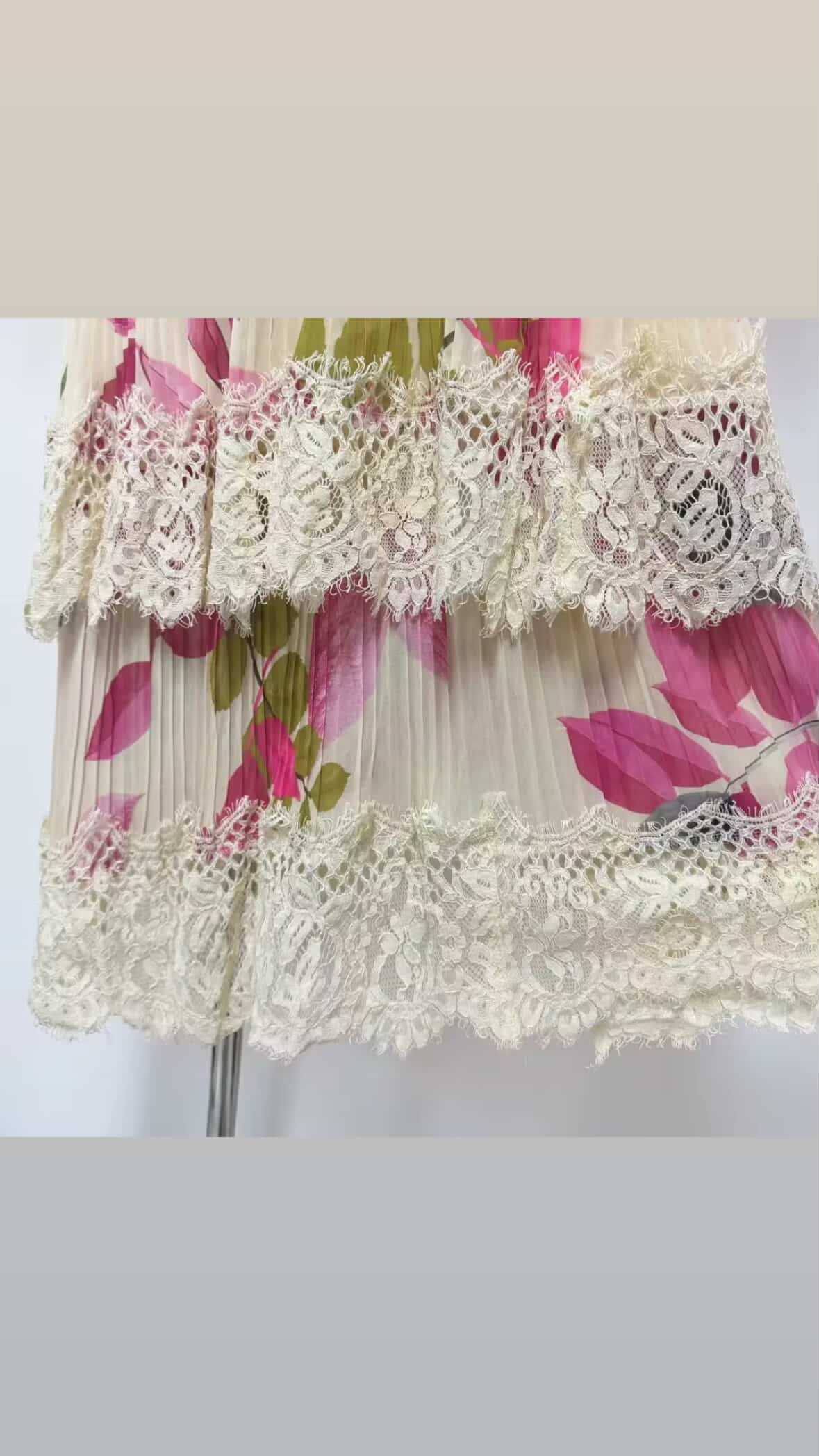 Floral Lace Maxi Dress | Vintage Tiered Pleated Gown, Boho Belt