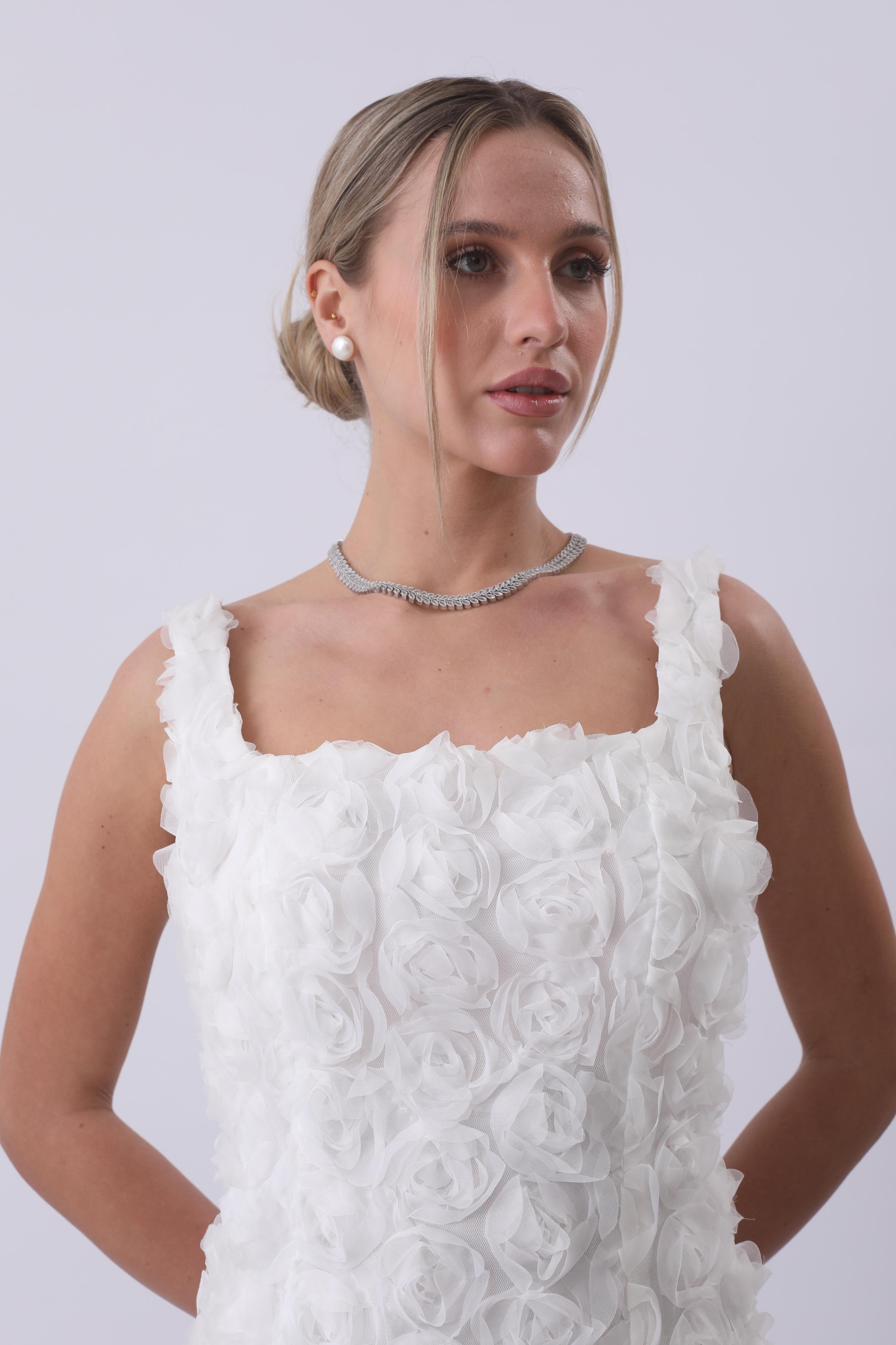 Rosette Couture Mini Dress – Ivory