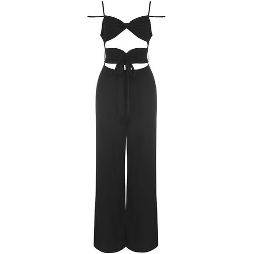 Black and White Cut Out Jumpsuit | Backless Tie-Waist Jumpsuit with Adjustable Straps for Clubwear & Summer Events MYLINE