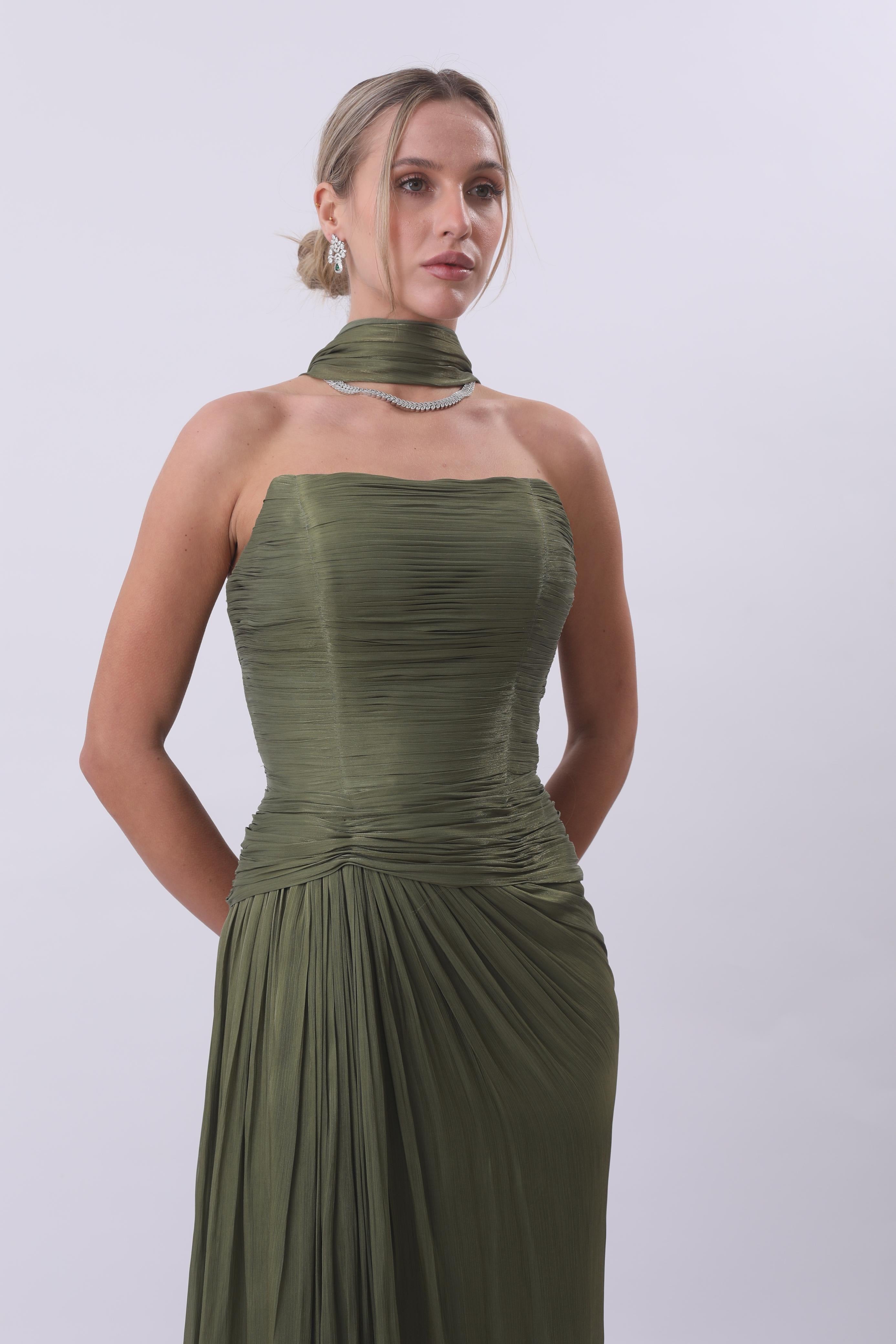 Olive Draped Goddess Gown