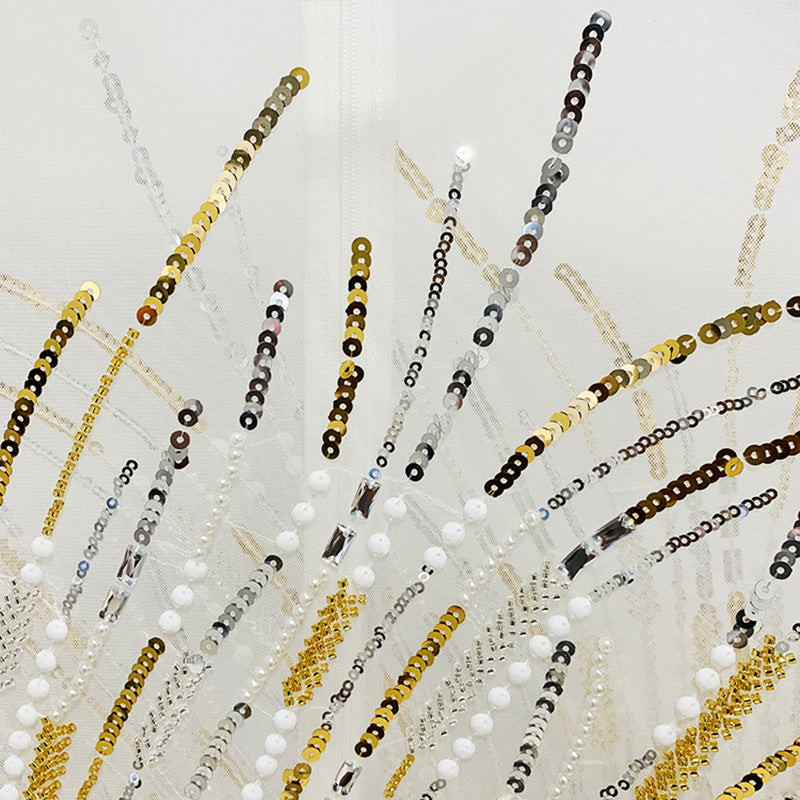 White Embellished Illusion Jumpsuit | Beaded Mesh Bodice with High Waist & Flared Pants – Elegant Evening Look MYLINE