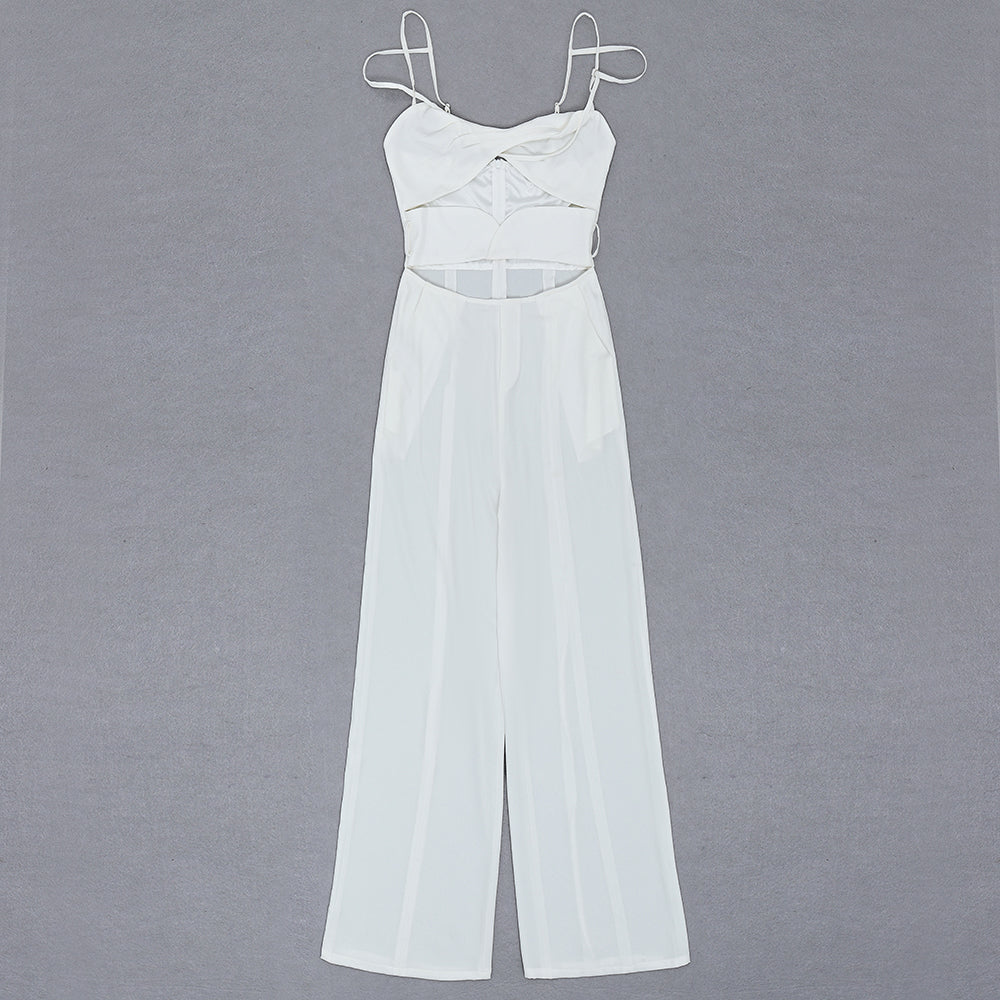 Black and White Cut Out Jumpsuit | Backless Tie-Waist Jumpsuit with Adjustable Straps for Clubwear & Summer Events MYLINE