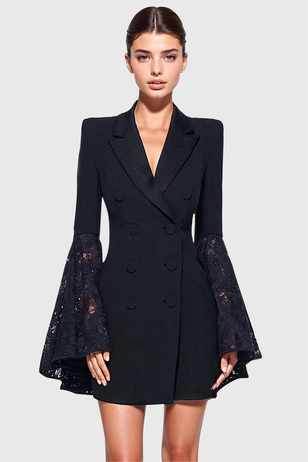 Elegant Black Lace Sleeve Blazer Dress