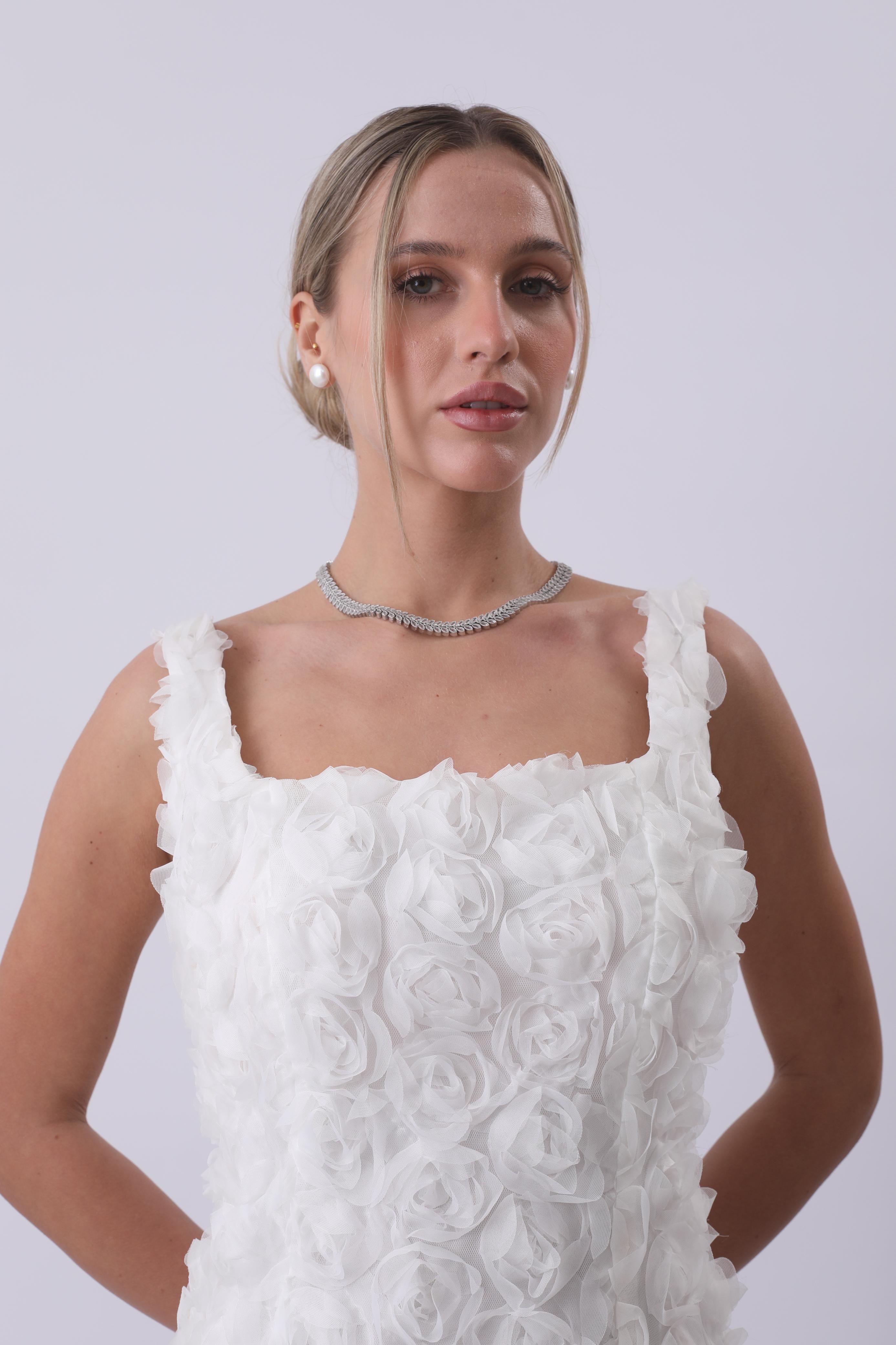 Rosette Couture Mini Dress – Ivory