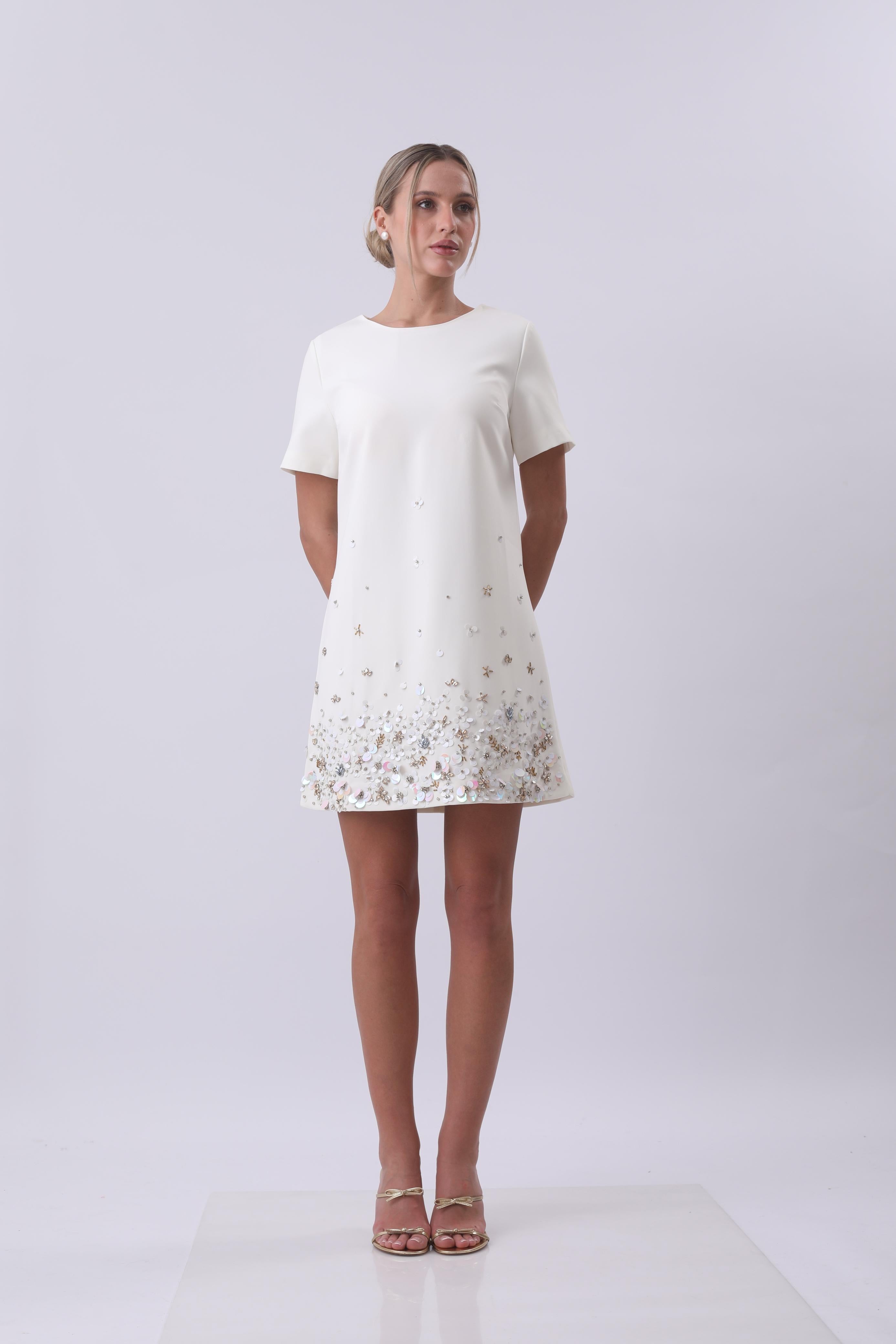 Celeste Embellished A-Line Mini Dress – Ivory