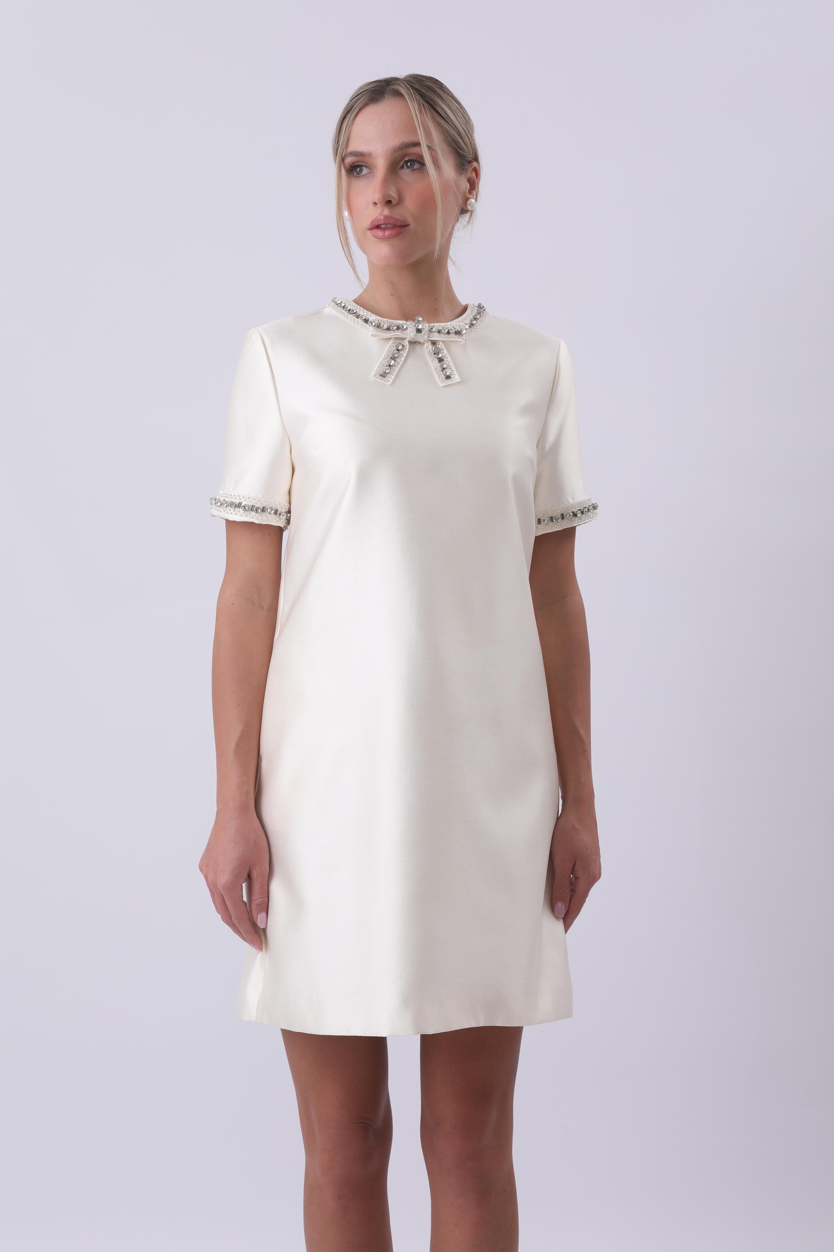 Blush Embellished Bow Collar Mini Dress