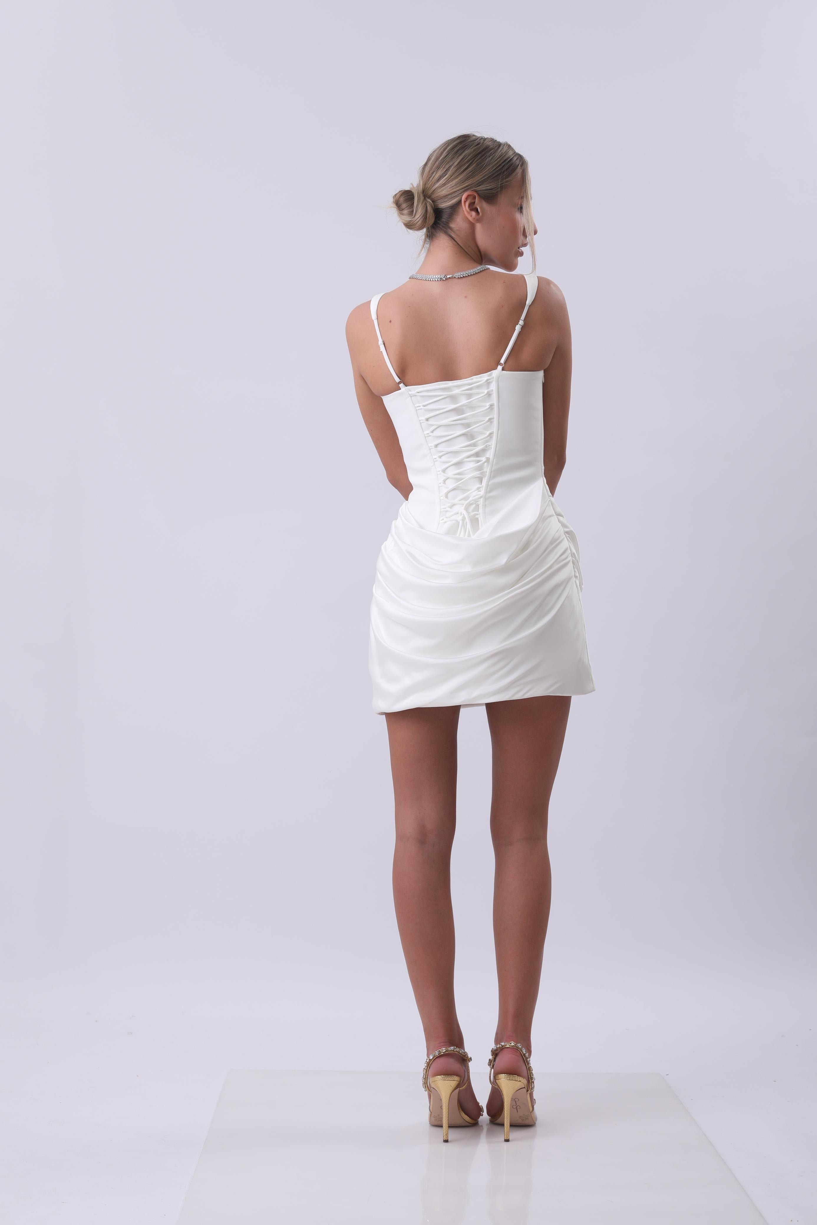 White Corset Draped Mini Dress
