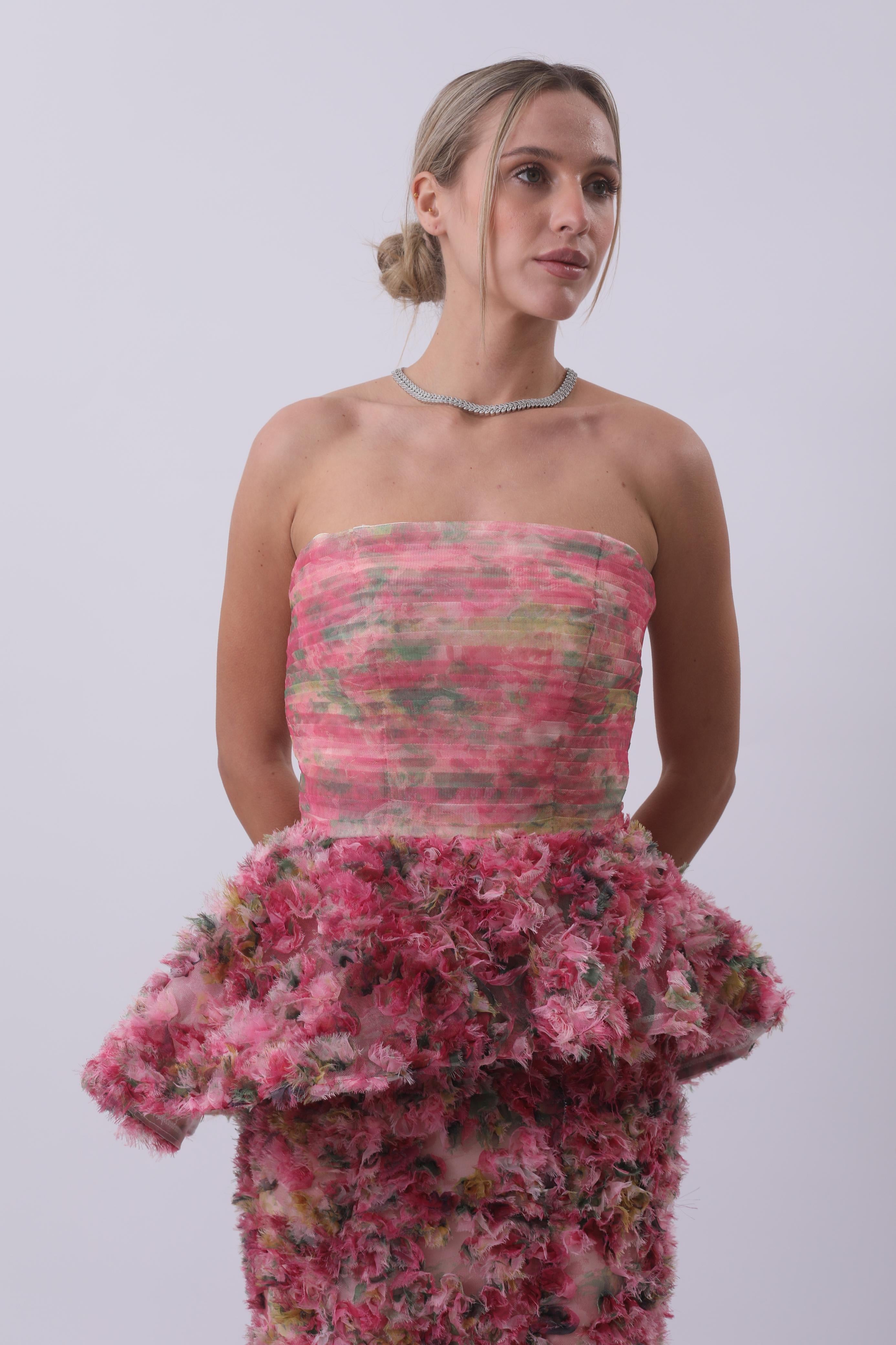 Rosé Garden Strapless Peplum Couture Gown