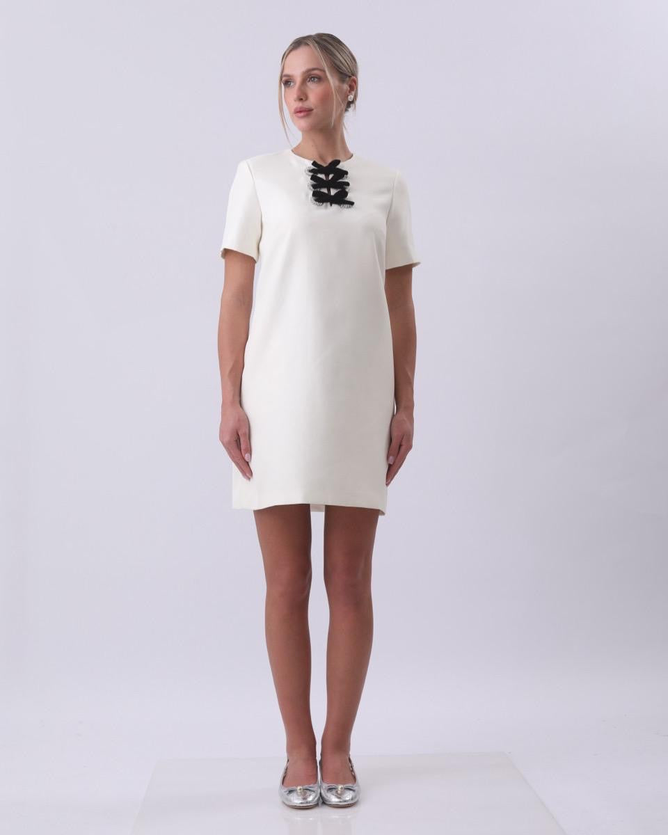 Velour Bow Collar Mini Dress - Ivory