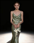 Sage Satin Chain Strap Cowl Maxi Dress