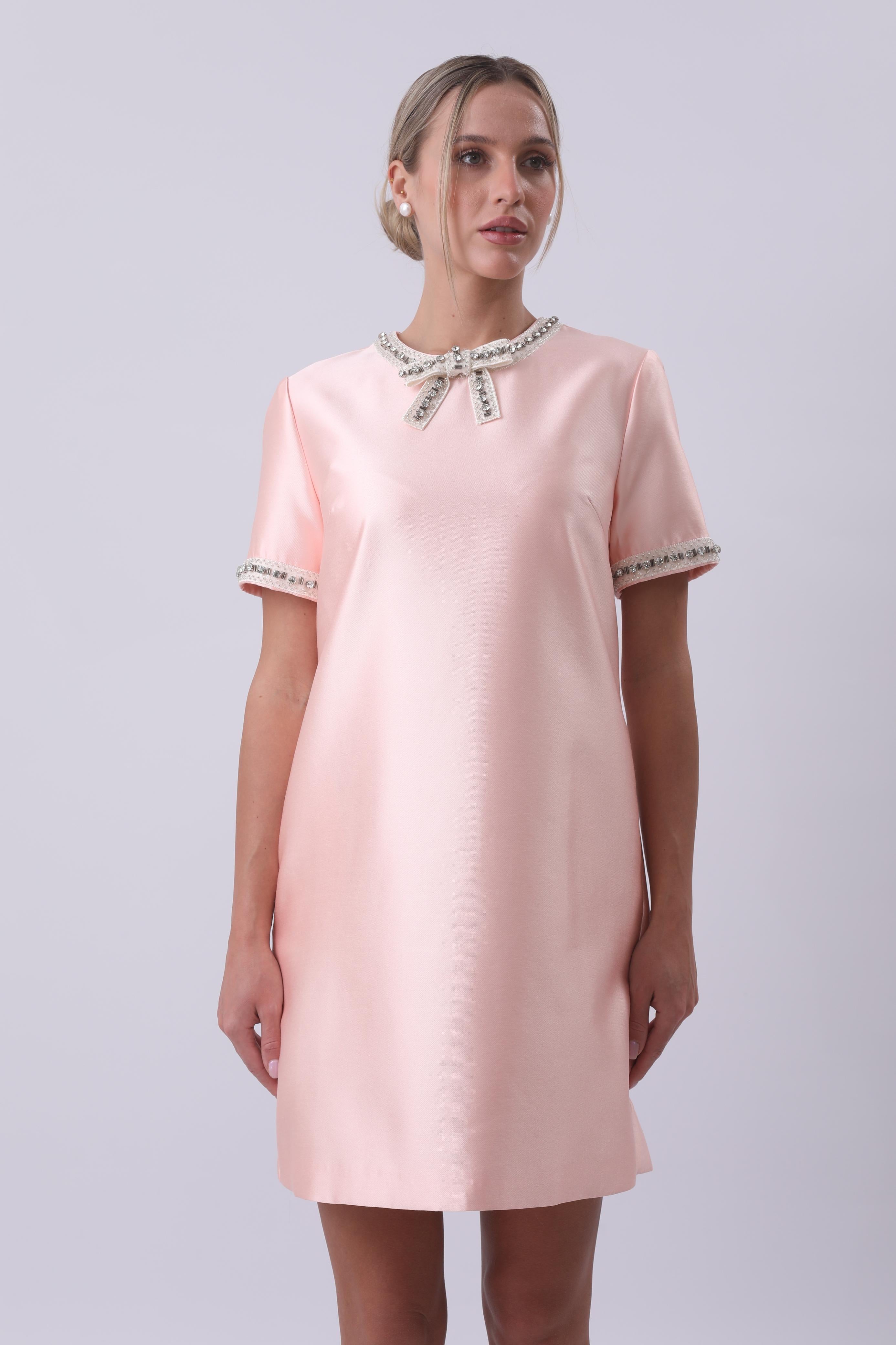 Blush Embellished Bow Collar Mini Dress