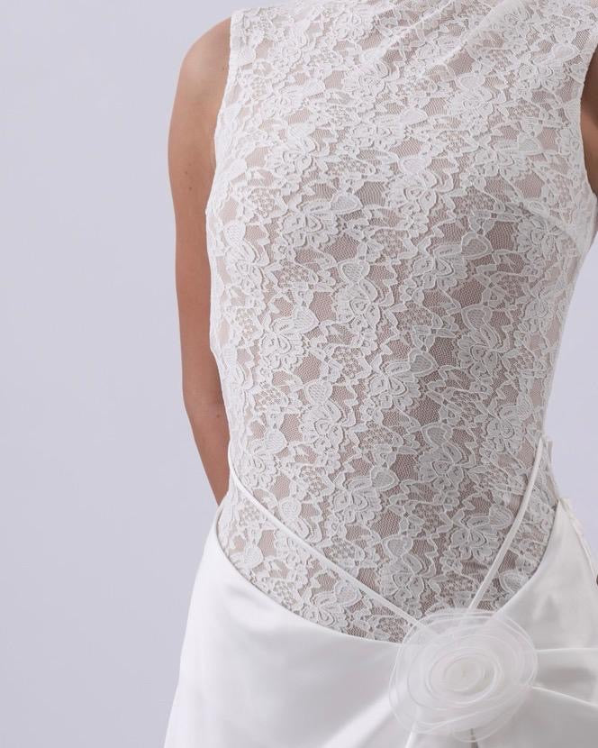 Rosette Lace Draped Gown