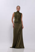 Olive Luxe Draped Evening Gown