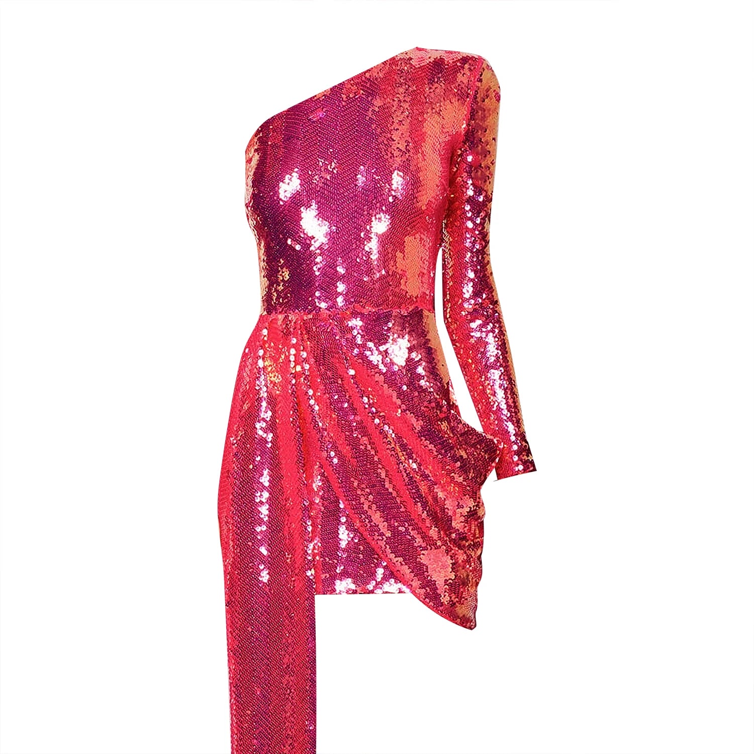 Red Sequin One-Shoulder Mini Dress