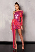 Red Sequin One-Shoulder Mini Dress