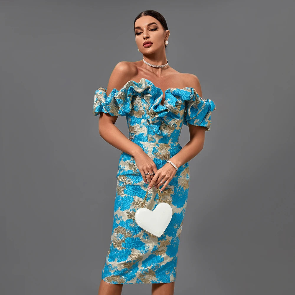 Ruffle Jacquard Midi Dress