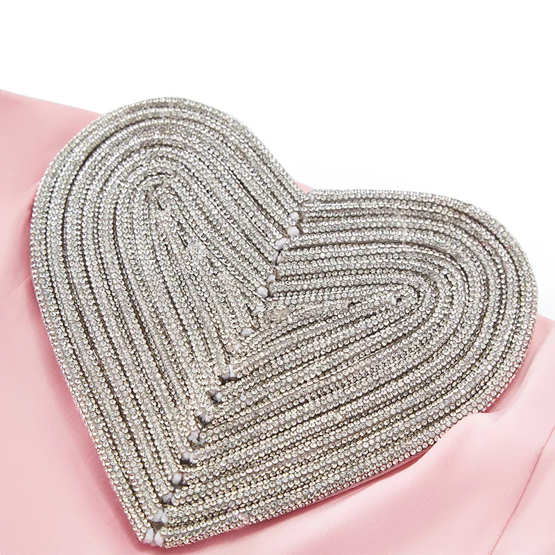 Pink Strapless Maxi Dress | Beaded Heart Bodice, Fitted Satin Gown with Slit