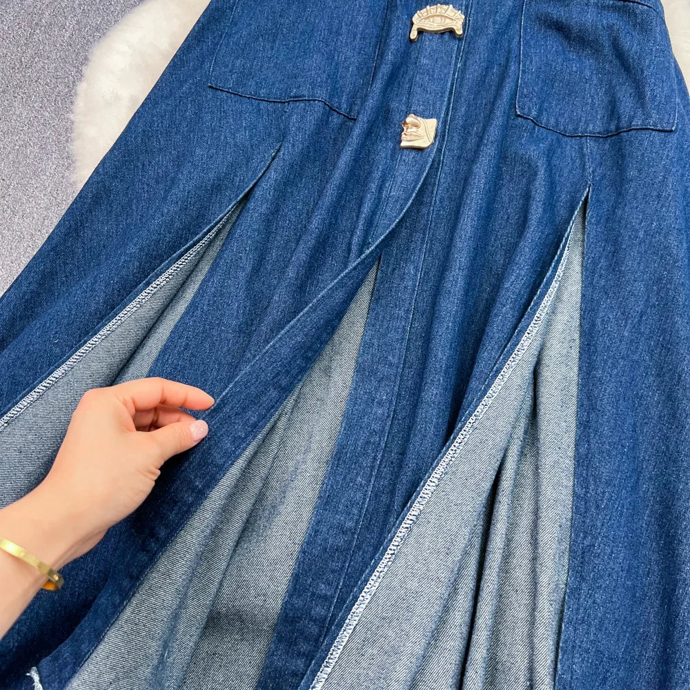 Vintage Denim Cut-Out Maxi Dress
