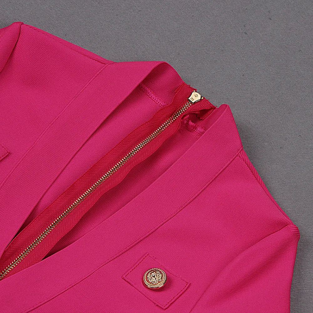 Pink Deep V Long Sleeve Bodycon Dress