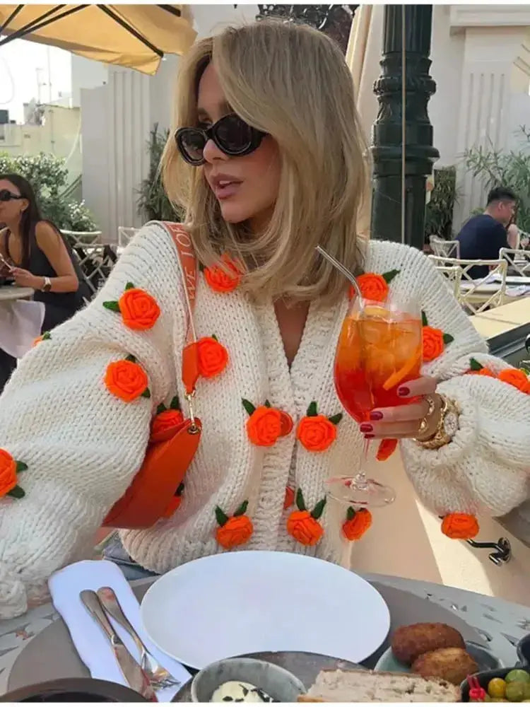 Floral Knit Cardigan | Spring V-Neck Sweater | Handcrafted Cozy Button-Up MYLINE