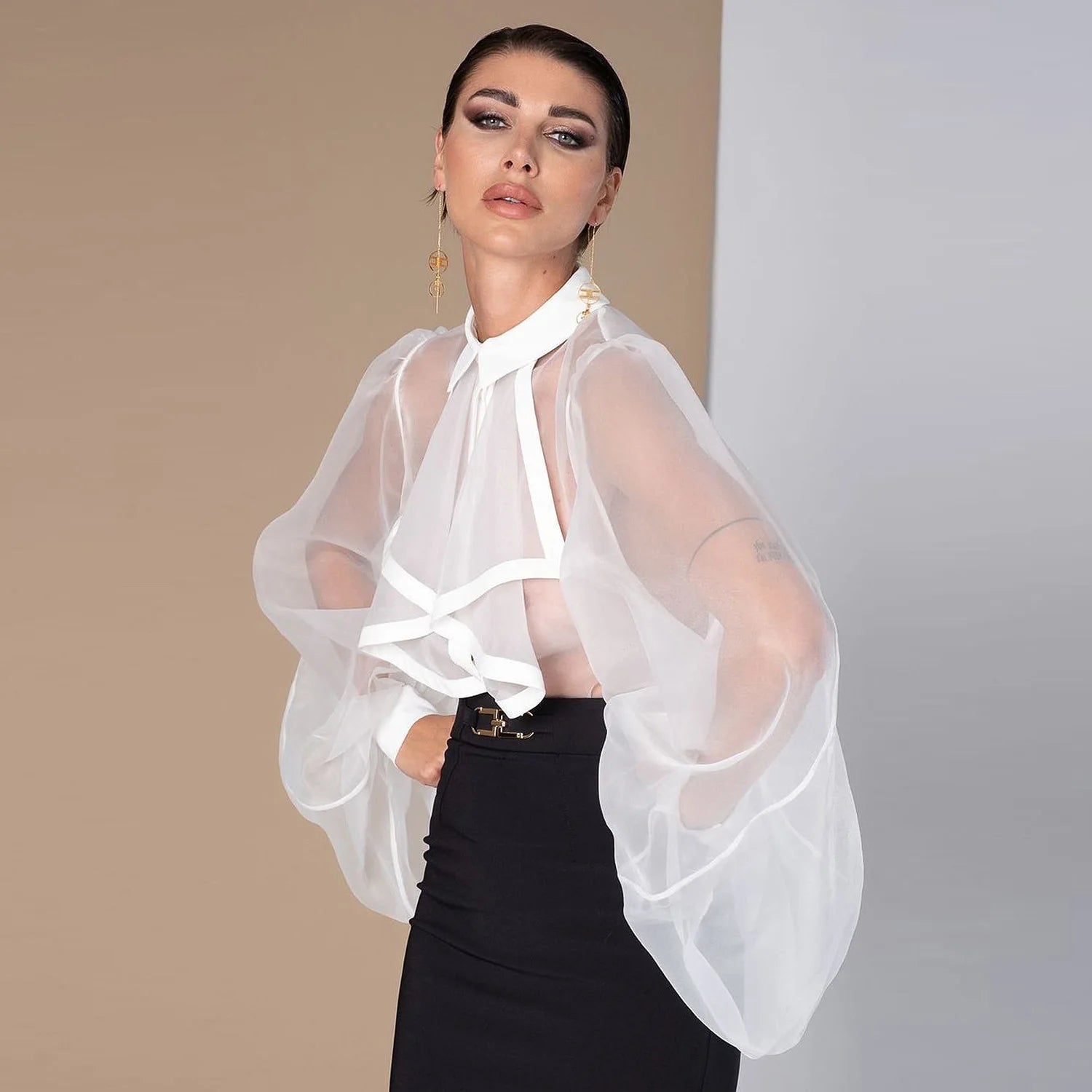 Sheer Ruffle Statement Blouse