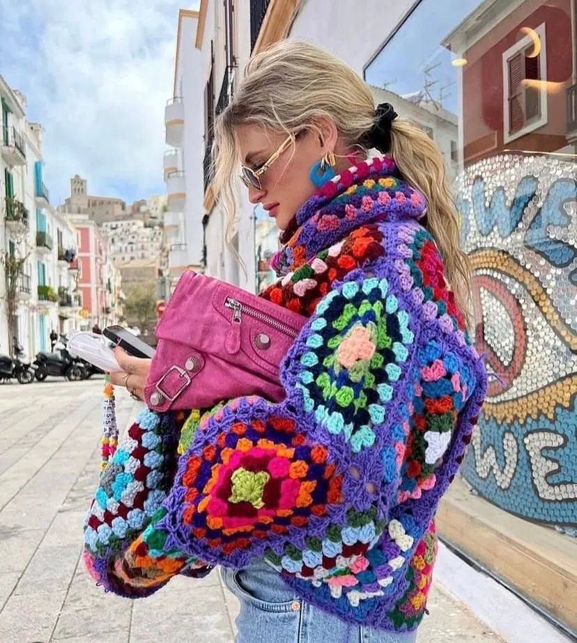 Handmade Crochet Turtleneck Sweater | Cozy Boho Retro Knitwear for Women MYLINE