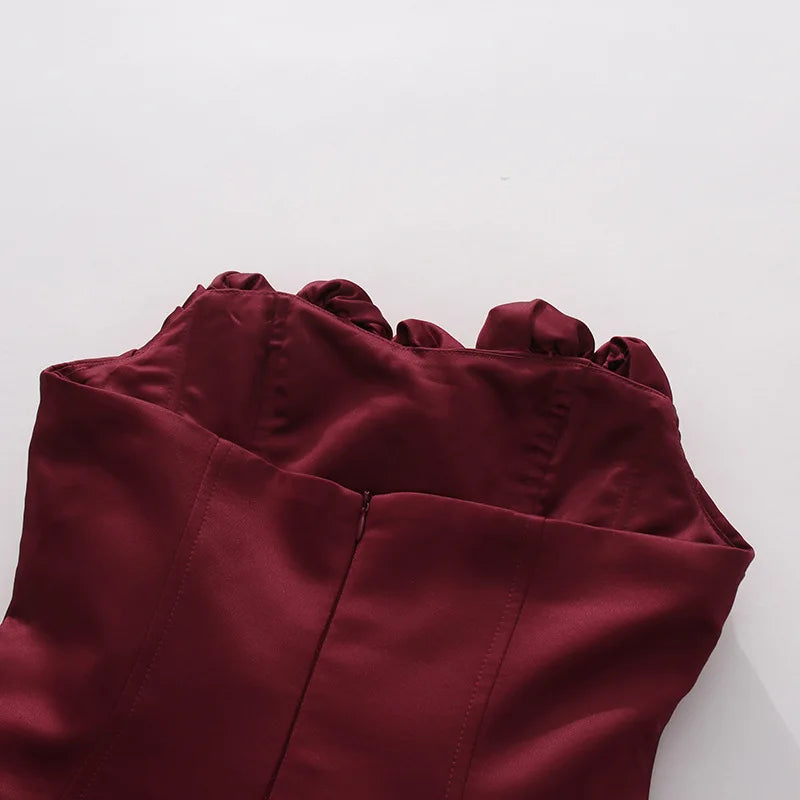 Sculptural Satin Rosette Mini Dress