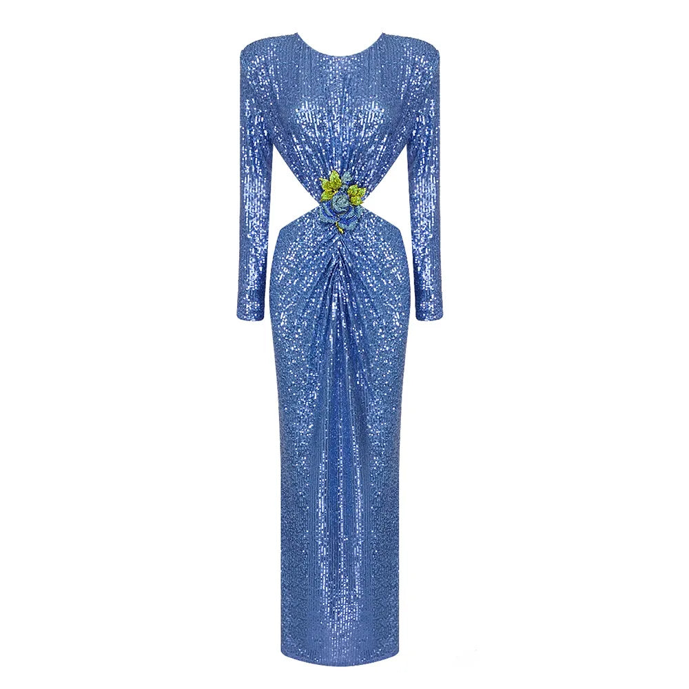 Sequin Cut-Out Evening Gown
