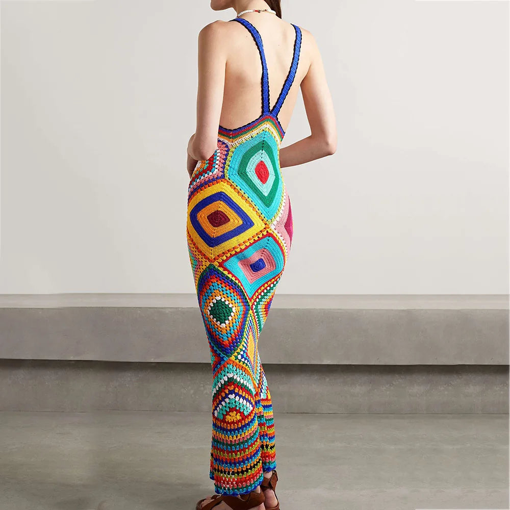 Handmade Crochet Knit Maxi Dress | Colorful Summer Cover-Up MYLINE