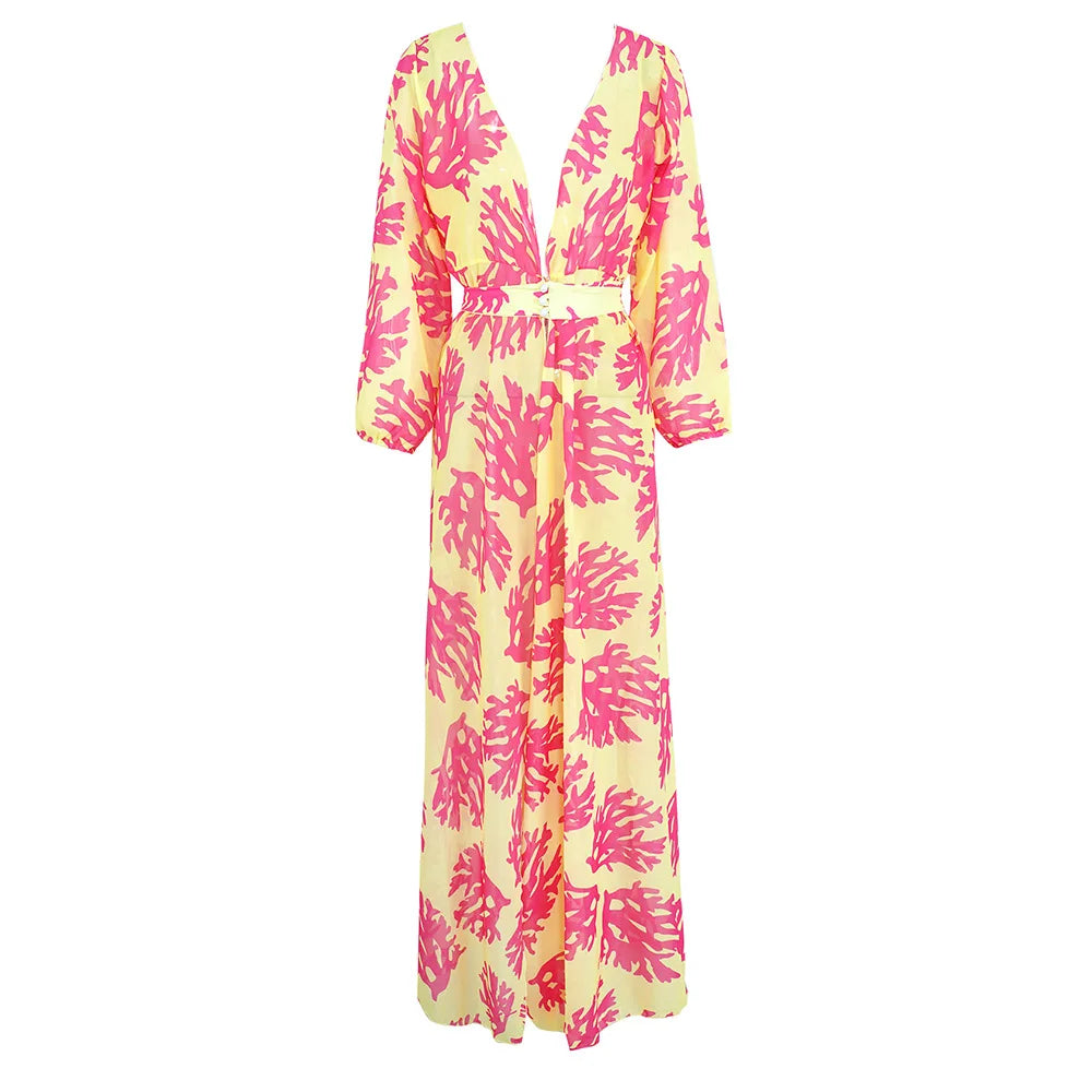 Sheer Printed Maxi Cover-Up Dress