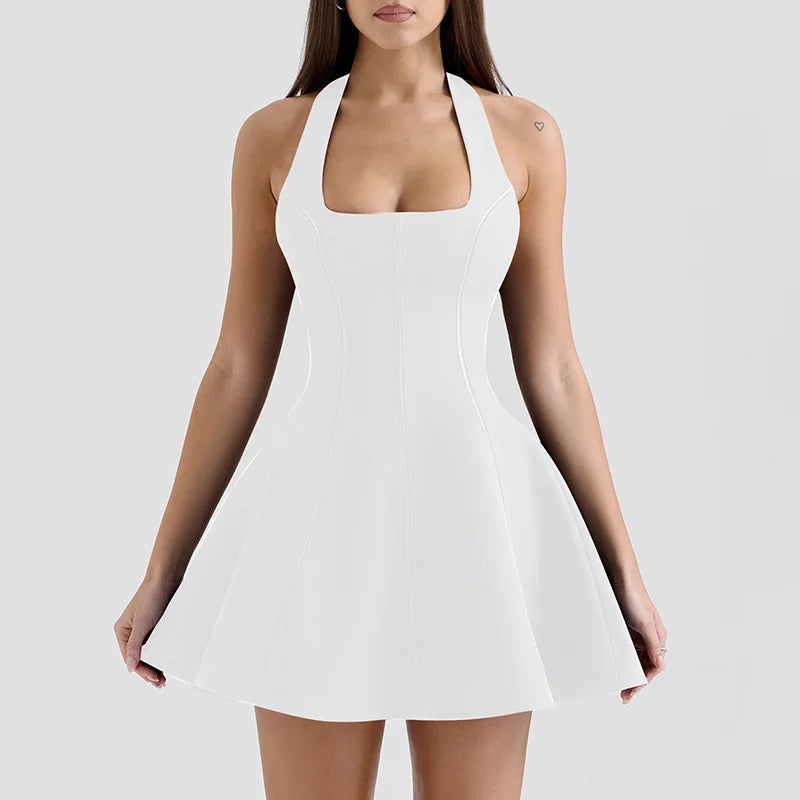 Retro Halter Backless Mini Dress