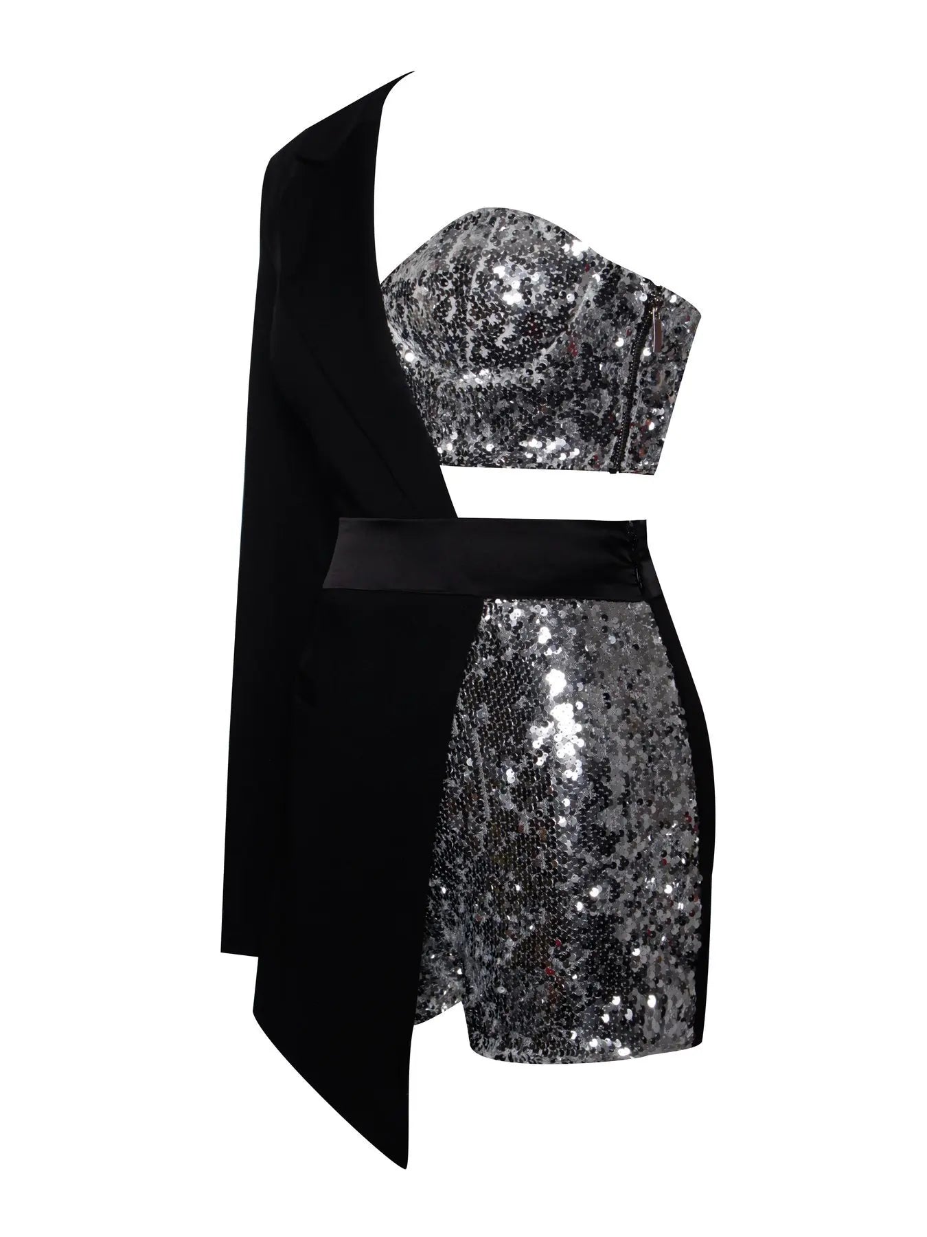 One-Shoulder Blazer Style Sequin Romper