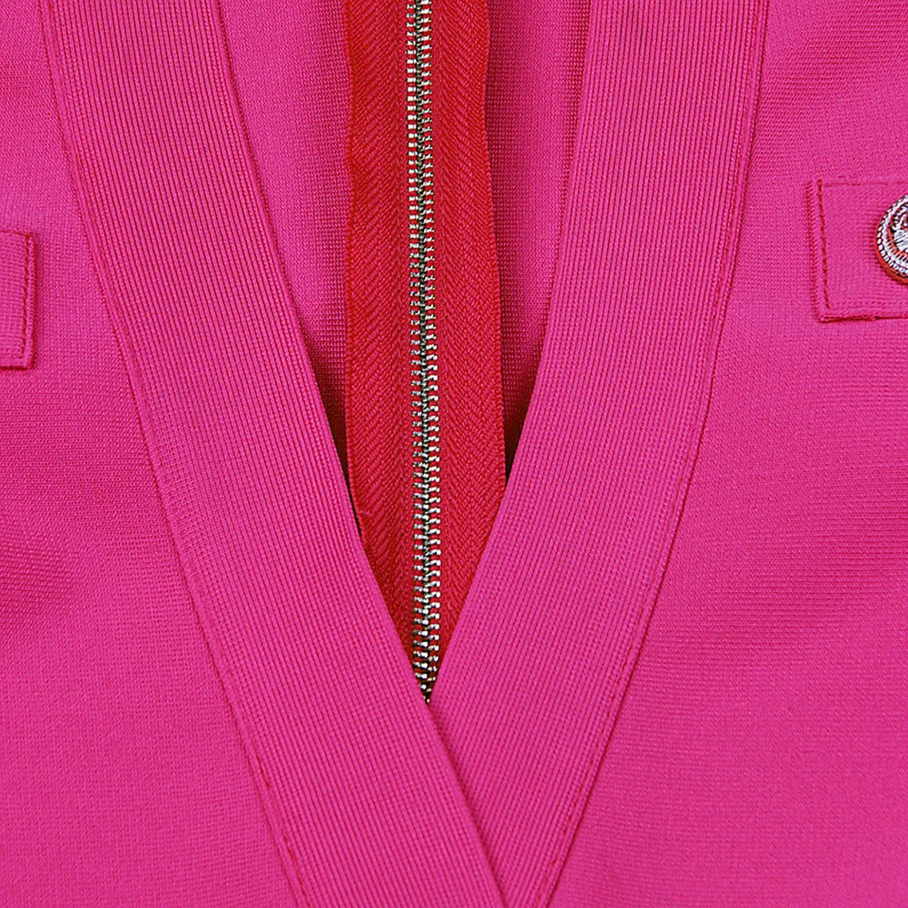 Pink Deep V Long Sleeve Bodycon Dress