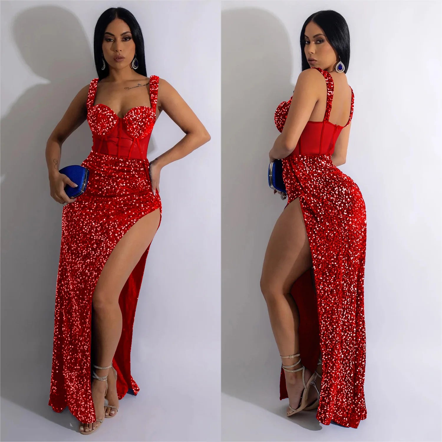 Sequin Corset Split Maxi Dress