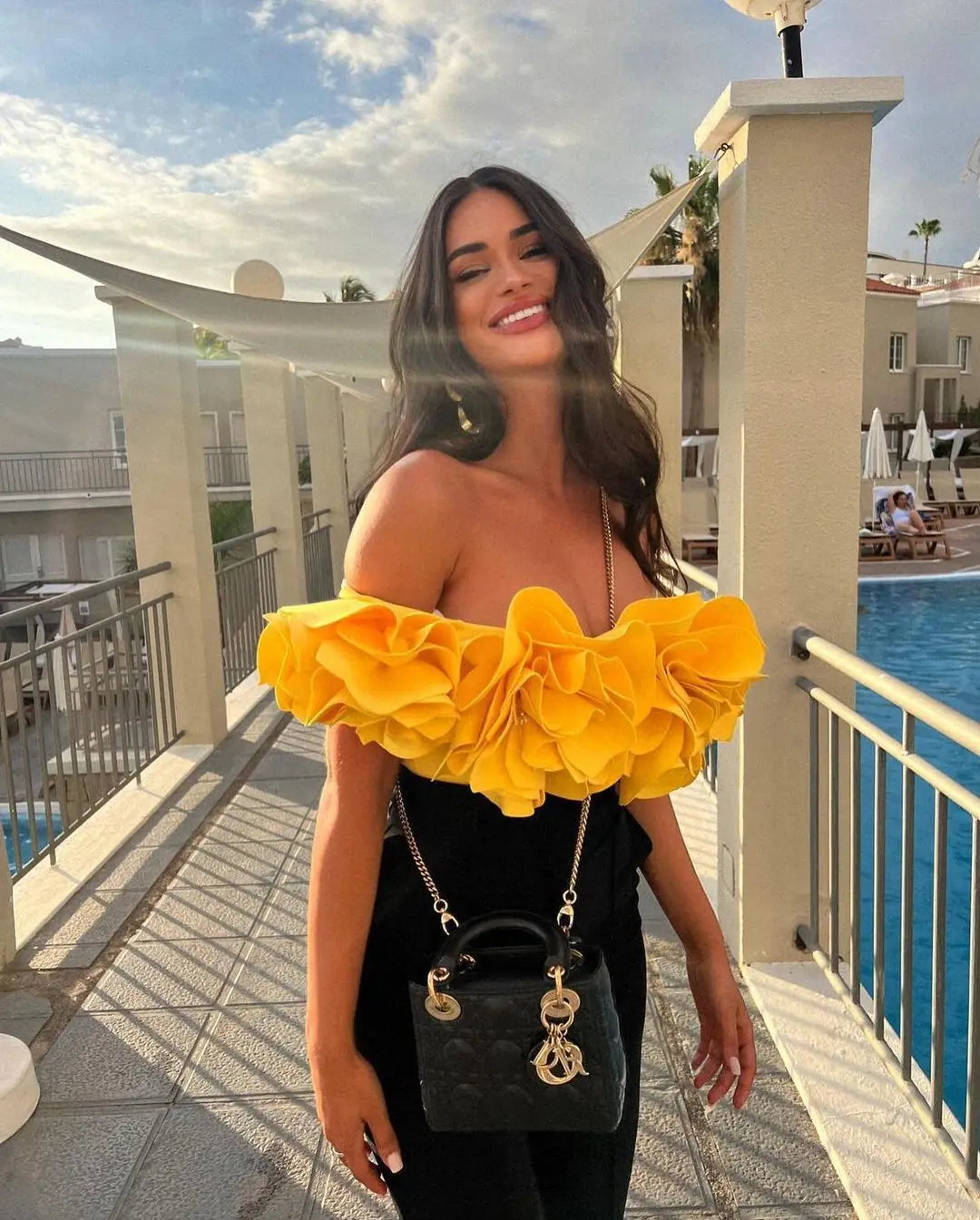 3D Flower Off-Shoulder One-Piece Swimsuit
